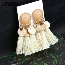 Load image into Gallery viewer, VCORM borla de Bohemia Cristal largo pendientes para las mujeres rojo tejido de seda, algodón pendientes 2019 de moda de la joyería de la mujer
