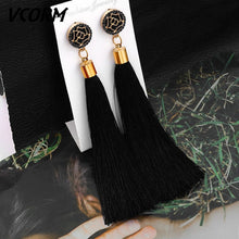Load image into Gallery viewer, VCORM borla de Bohemia Cristal largo pendientes para las mujeres rojo tejido de seda, algodón pendientes 2019 de moda de la joyería de la mujer