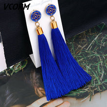 Load image into Gallery viewer, VCORM borla de Bohemia Cristal largo pendientes para las mujeres rojo tejido de seda, algodón pendientes 2019 de moda de la joyería de la mujer