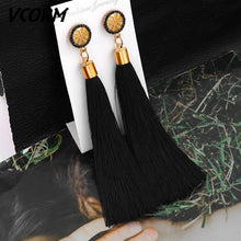 Load image into Gallery viewer, VCORM borla de Bohemia Cristal largo pendientes para las mujeres rojo tejido de seda, algodón pendientes 2019 de moda de la joyería de la mujer