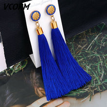 Load image into Gallery viewer, VCORM borla de Bohemia Cristal largo pendientes para las mujeres rojo tejido de seda, algodón pendientes 2019 de moda de la joyería de la mujer