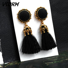 Load image into Gallery viewer, VCORM borla de Bohemia Cristal largo pendientes para las mujeres rojo tejido de seda, algodón pendientes 2019 de moda de la joyería de la mujer
