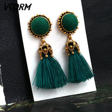Load image into Gallery viewer, VCORM borla de Bohemia Cristal largo pendientes para las mujeres rojo tejido de seda, algodón pendientes 2019 de moda de la joyería de la mujer