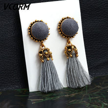 Load image into Gallery viewer, VCORM borla de Bohemia Cristal largo pendientes para las mujeres rojo tejido de seda, algodón pendientes 2019 de moda de la joyería de la mujer