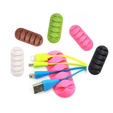 Load image into Gallery viewer, Desktop phone Cable Winder Earphone clip Charger Organizer Management Wire Cord fixer Silicone Holder 5 slot Strip
