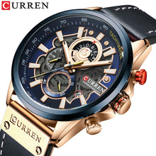Load image into Gallery viewer, Curren relógio masculino moda quartzo relógios pulseira de couro esporte quartzo relógio de pulso cronógrafo masculino design criativo dial