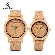 Load image into Gallery viewer, BOBO BIRD Lovers Watches Wooden Timepieces Handmade Cork Strap Bamboo Women Watch Luxury in Box Accept Logo Drop Shipping