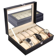 Load image into Gallery viewer, Large 6/10/12 Grids PU Leather Watch Box Storage Professional Holder Organizer for Watches Jewelry Boxes Case Display Black