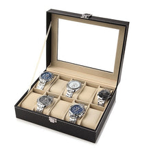 Load image into Gallery viewer, Large 6/10/12 Grids PU Leather Watch Box Storage Professional Holder Organizer for Watches Jewelry Boxes Case Display Black
