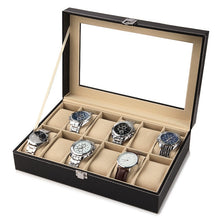 Load image into Gallery viewer, Large 6/10/12 Grids PU Leather Watch Box Storage Professional Holder Organizer for Watches Jewelry Boxes Case Display Black