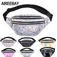 Load image into Gallery viewer, AIREEBAY Olografica Marsupi Donne Rosa Argento Pacchetto di Fanny Sacchetto Della Cinghia Del Sacchetto Femminile Nero Geometrica Marsupi Laser Cassa Del Telefono Del Sacchetto